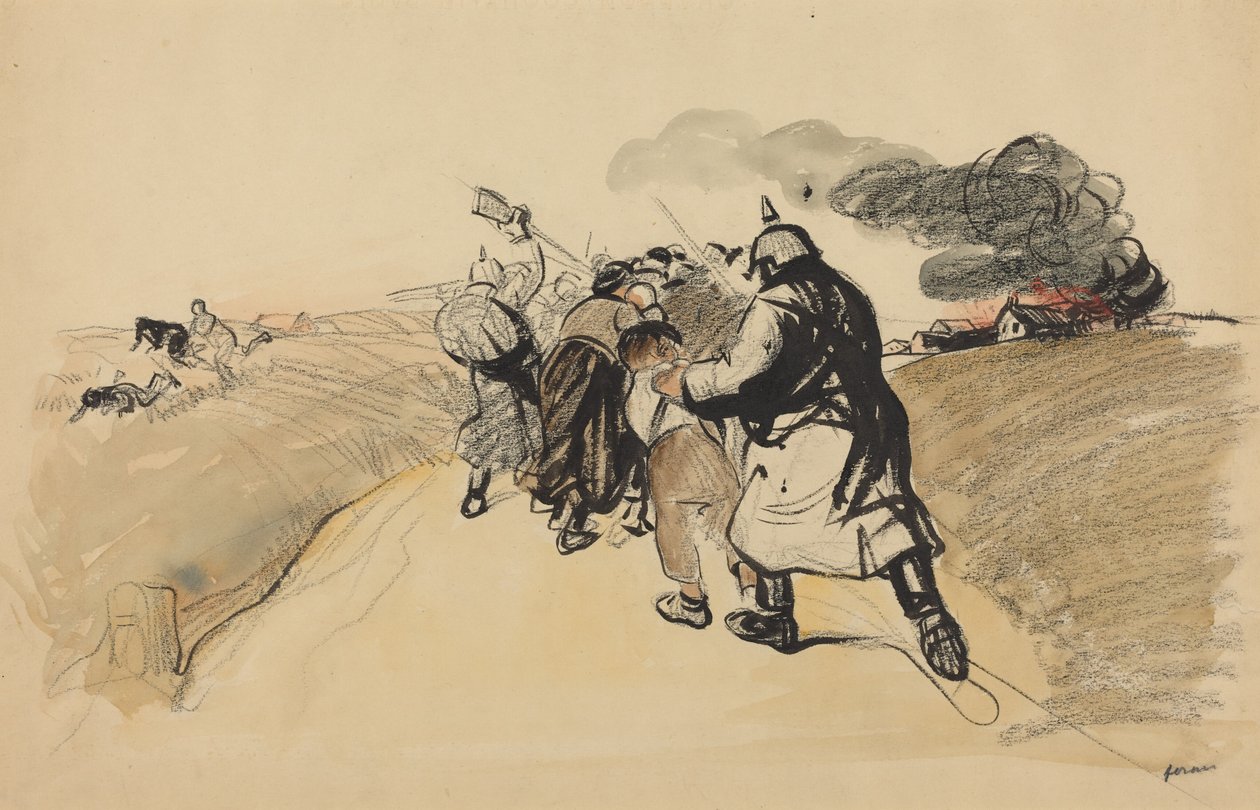 Duitse aanval op een dorp door Jean-Louis Forain