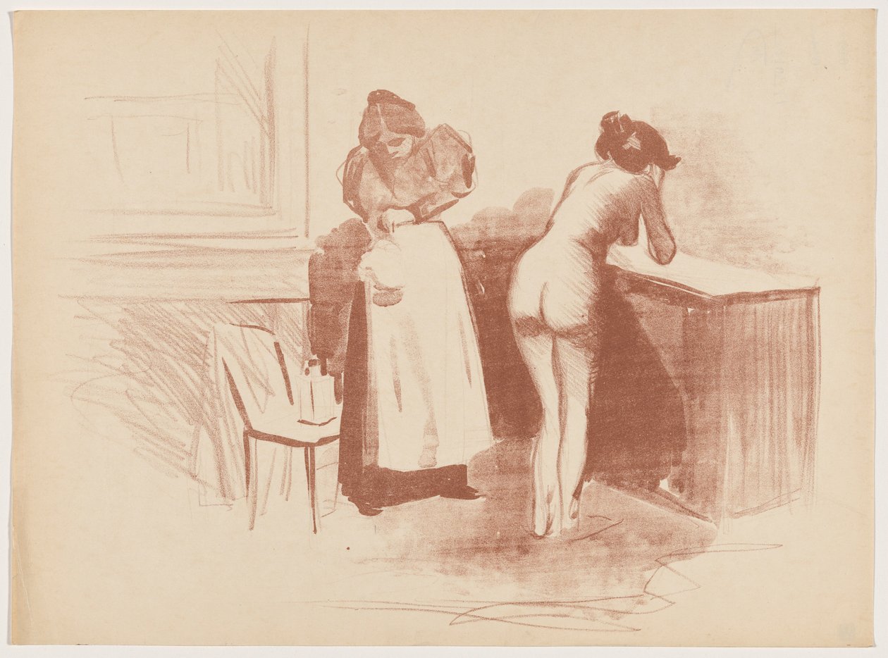 De wrijving met de paardenharen handschoen door Jean-Louis Forain