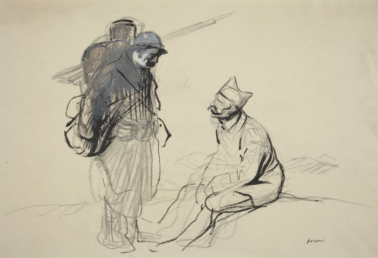 Poilu en Tommy in gesprek door Jean-Louis Forain