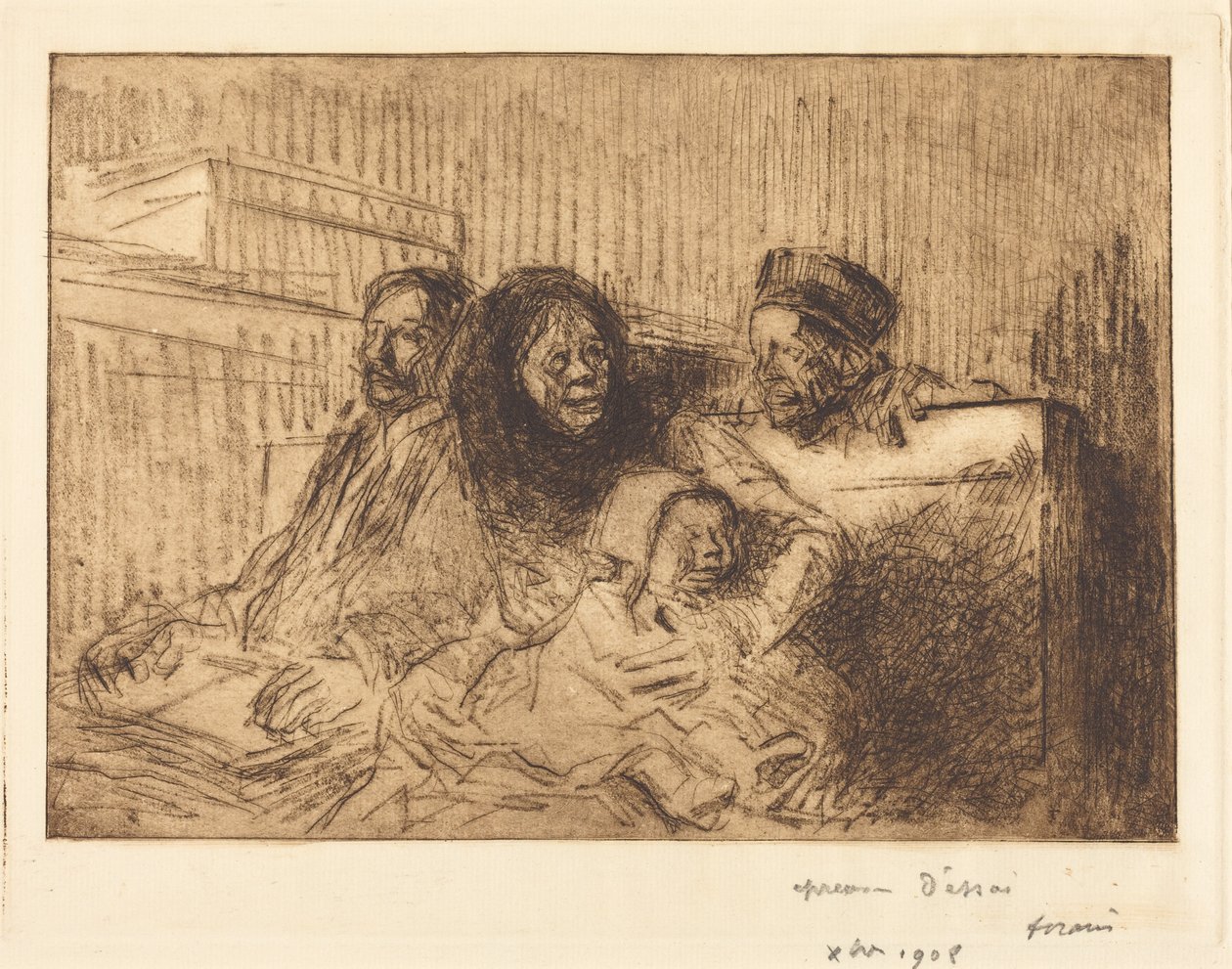 Getuigen tijdens de zitting (2e plaat) (Evidence at the Hearing) (second plate) door Jean-Louis Forain