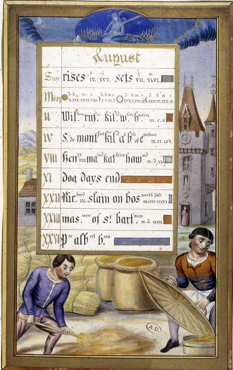 De oogst (teken van de maagd) (facsimile van de Getijden van Anne van Bretagne) door Jean (after) Bourdichon