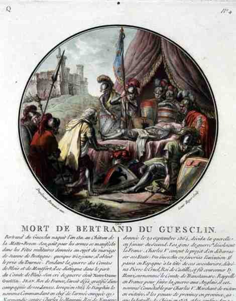 De dood van Bertrand du Guesclin (1311-80) gegraveerd door Louis Roger door Jean (after) Duplessis Bertaux