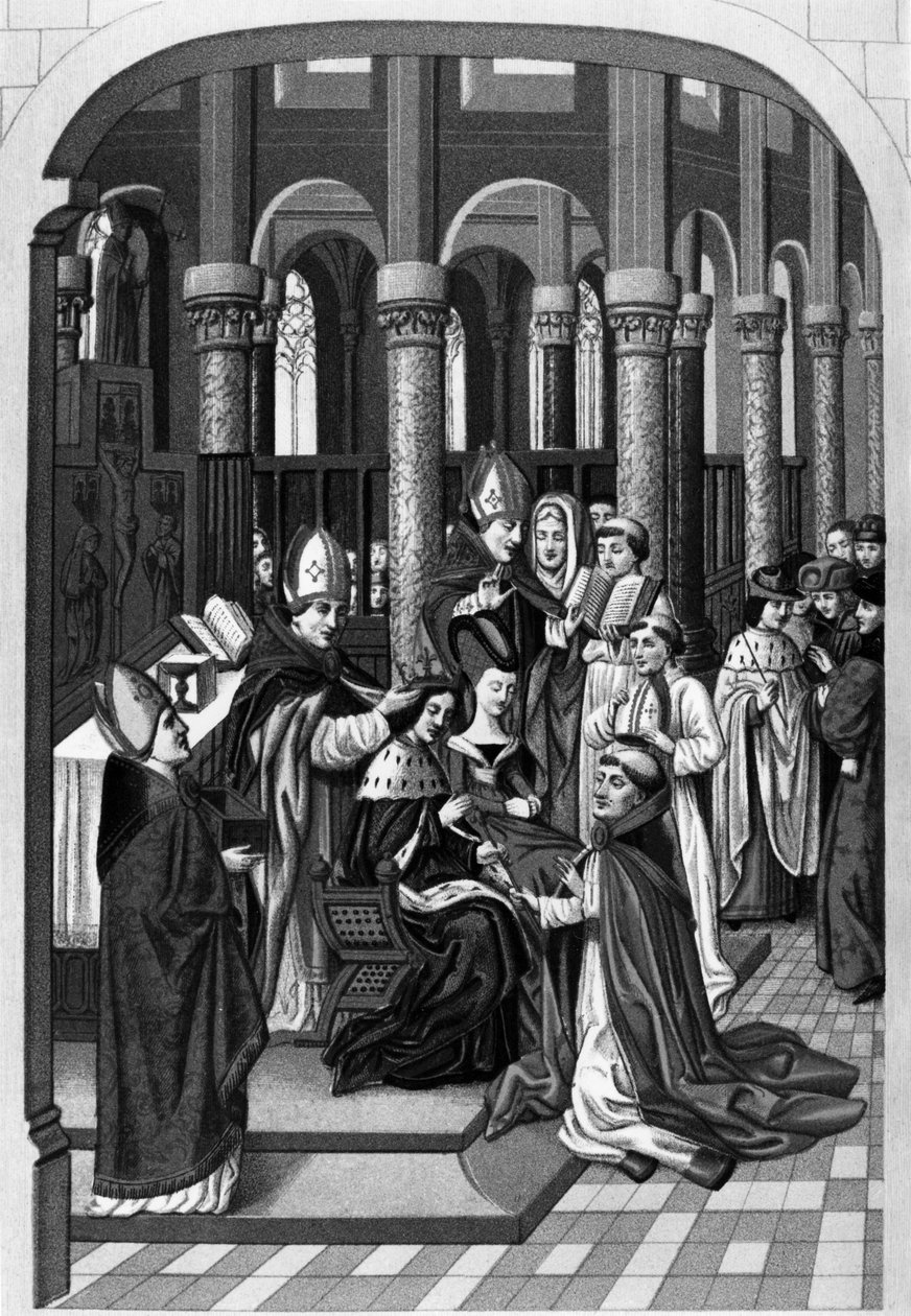 Kroning van de Franse koning Karel V op 19 mei door Jean (after) Froissart