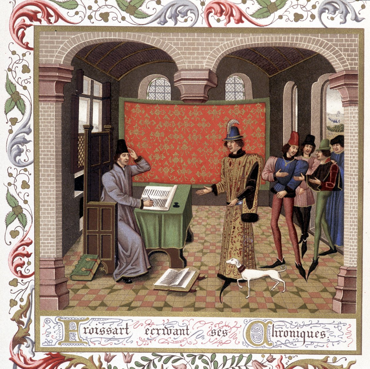 Froissart schrijft zijn kronieken - Miniatuur, Middeleeuwen door Jean (after) Froissart