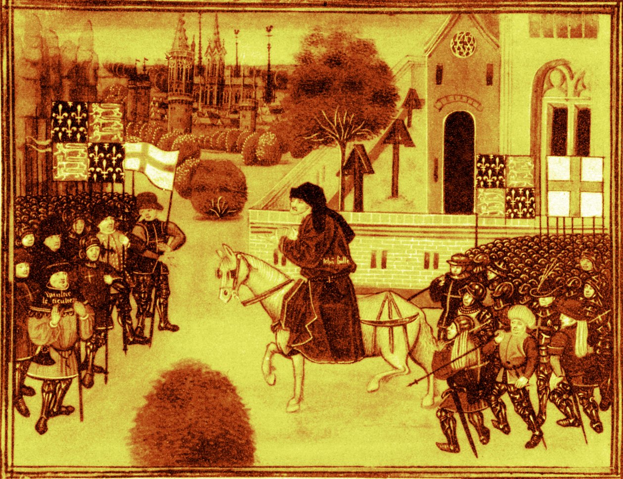 Preek van John Ball aan de boeren, verluchting bij de Kronieken van Jean Froissart (14e eeuw). door Jean (after) Froissart