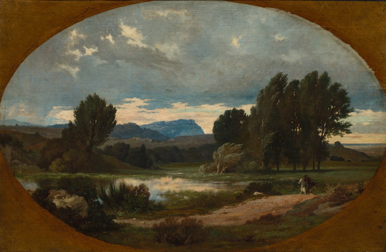 Landschap met Ruiter op Wit Paard door Jean Achille Benouville