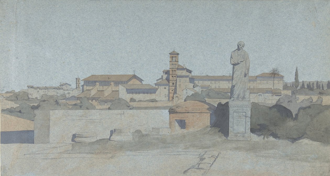 SS. Giovanni e Paolo, gezien vanaf de Villa Mattei, Rome door Jean Achille Benouville