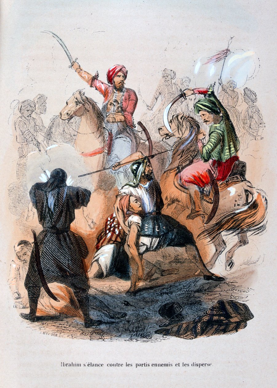 Ibrahim Pasha vecht tegen de Wahabis, Saoedi-Arabië, 1811-1818 1847 door Jean Adolphe Beauce