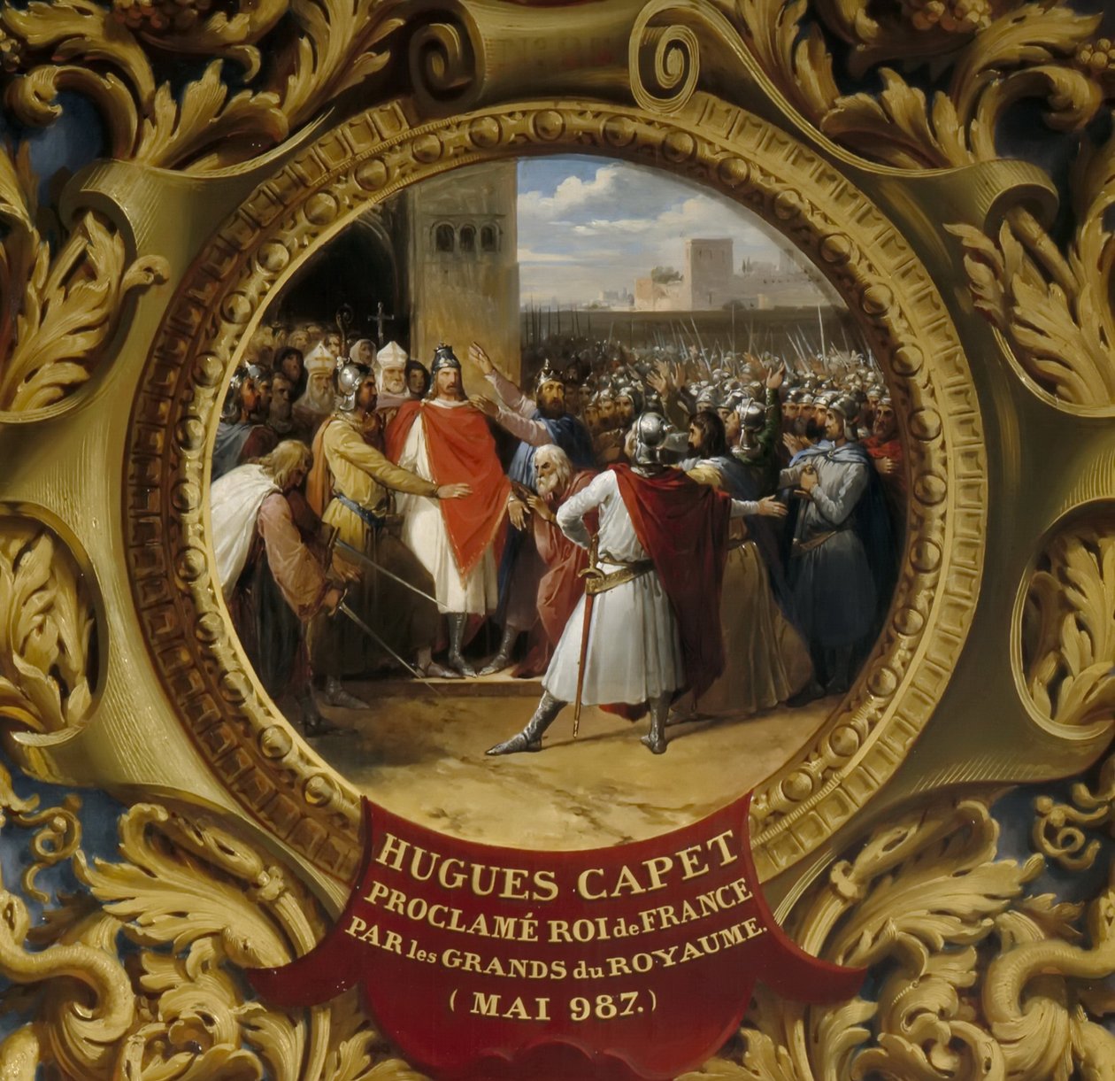 Hugh Capet uitgeroepen tot koning door de edelen in mei 987 door Jean Alaux