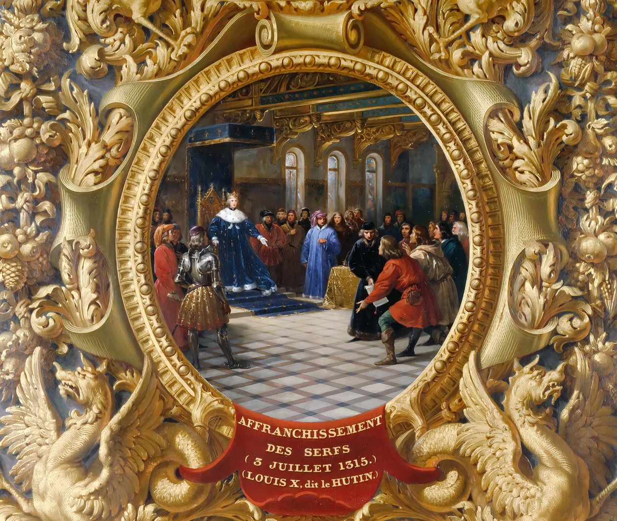 Lodewijk X de Ondeugende emancipeert de lijfeigenen in 1315 door Jean Alaux
