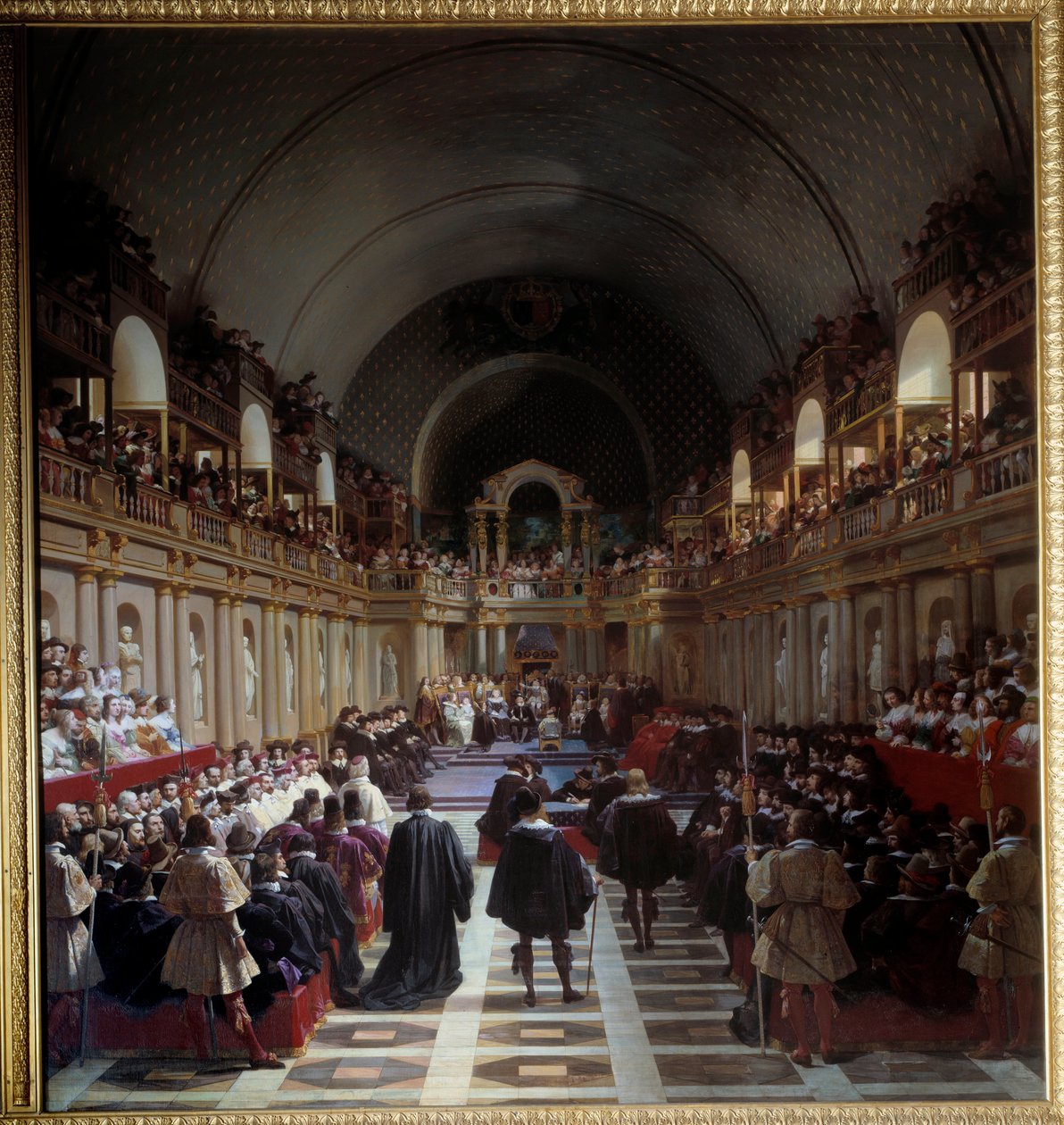 De Staten-Generaal van Parijs 27 oktober 1614 De vergadering werd gehouden in het Louvre, koning Lodewijk XIII zat voor met zijn moeder Marie de Medicis. Schilderij door Jean Alaux (1786-1864), genaamd le Romain door Jean Alaux