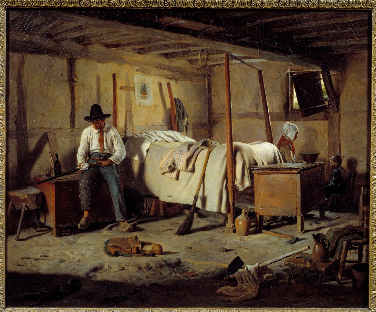 De stroper. Schilderij door Jean Alphonse Roehn (1799-1864) 1850 door Jean Alphonse Roehn