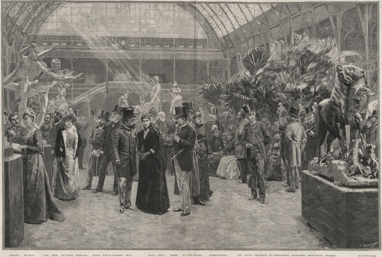 De Openingsdag van de Société nationale des beaux-arts in het Palais des Champs-Elysées, Parijs door Jean Andre after Rixens