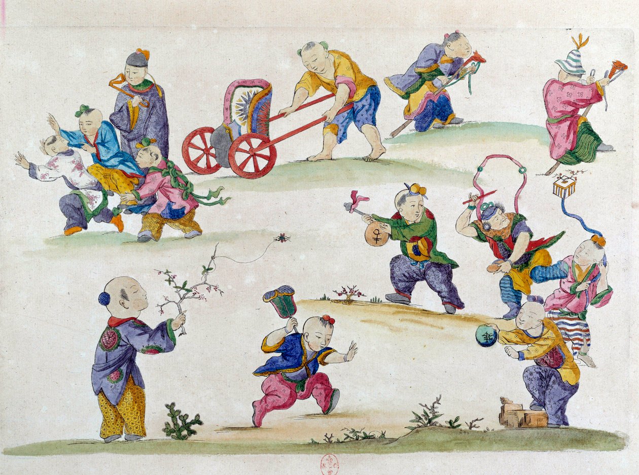 Tekening van een Chinese vaas: kinderspel. Schilderij door Jean Antoine Fraisse (18e eeuw) door Jean Antoine Fraisse