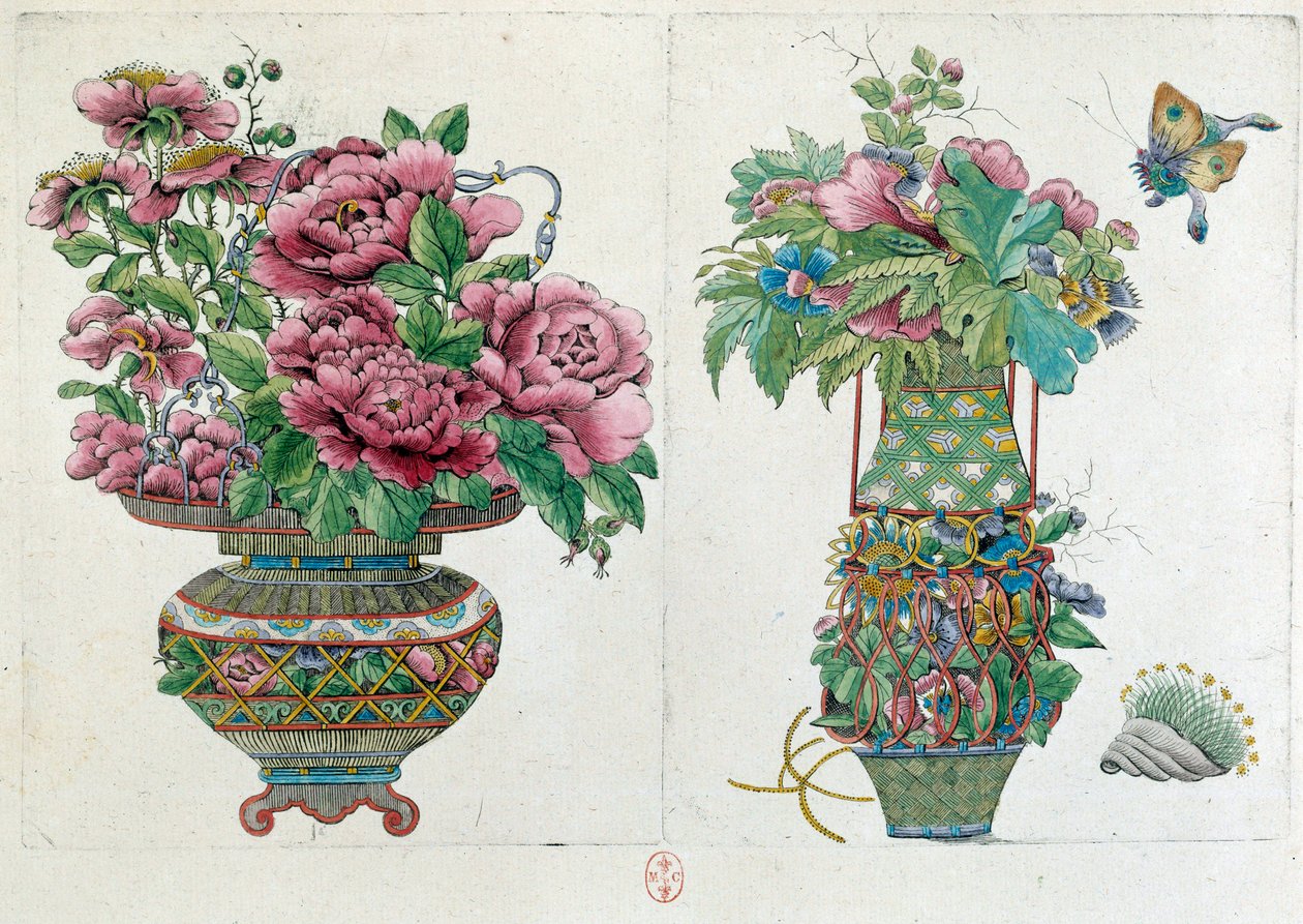Tekening van een Chinese vaas: bloempot. Schilderij door Jean Antoine Fraisse (18e eeuw) door Jean Antoine Fraisse