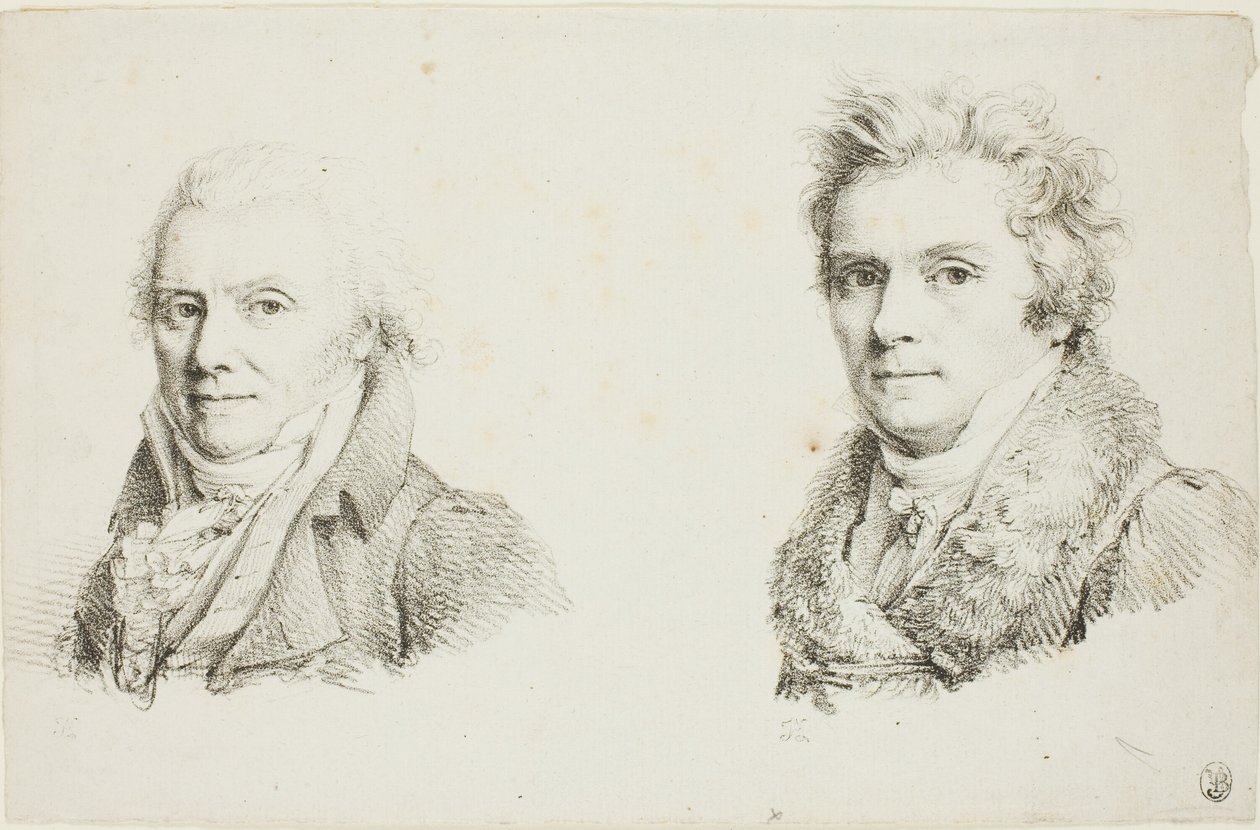 Zelfportret in een donkere stoffen jas en zelfportret in een bontkraagjas door Jean Antoine Laurent