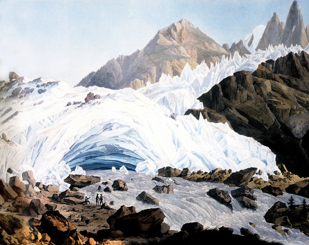 Chamonix: bron van de Arveyron, ca. 1800 door Jean Antoine Linck