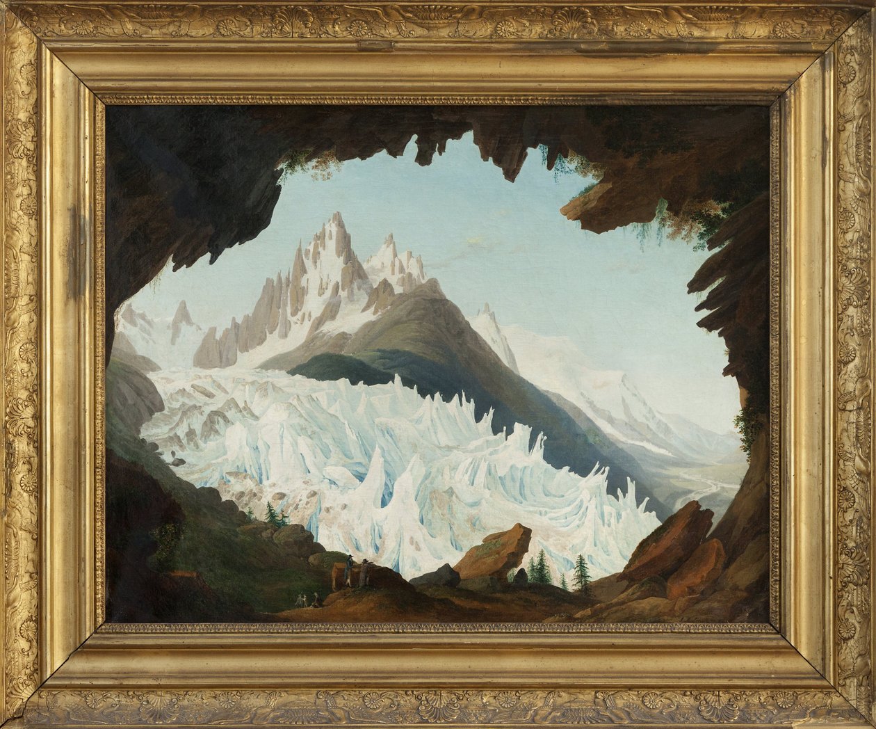 Uitzicht op de Alpen genomen vanaf de gewelven genaamd de Chapeau van de Woods Glacier door Jean Antoine Linck