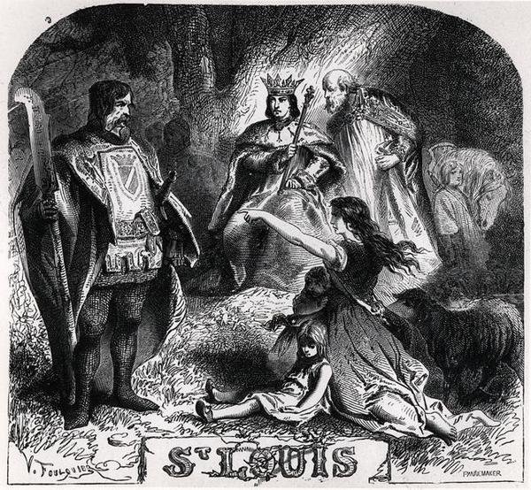 St. Louis spreekt recht onder een eik in Vincennes, uit 
