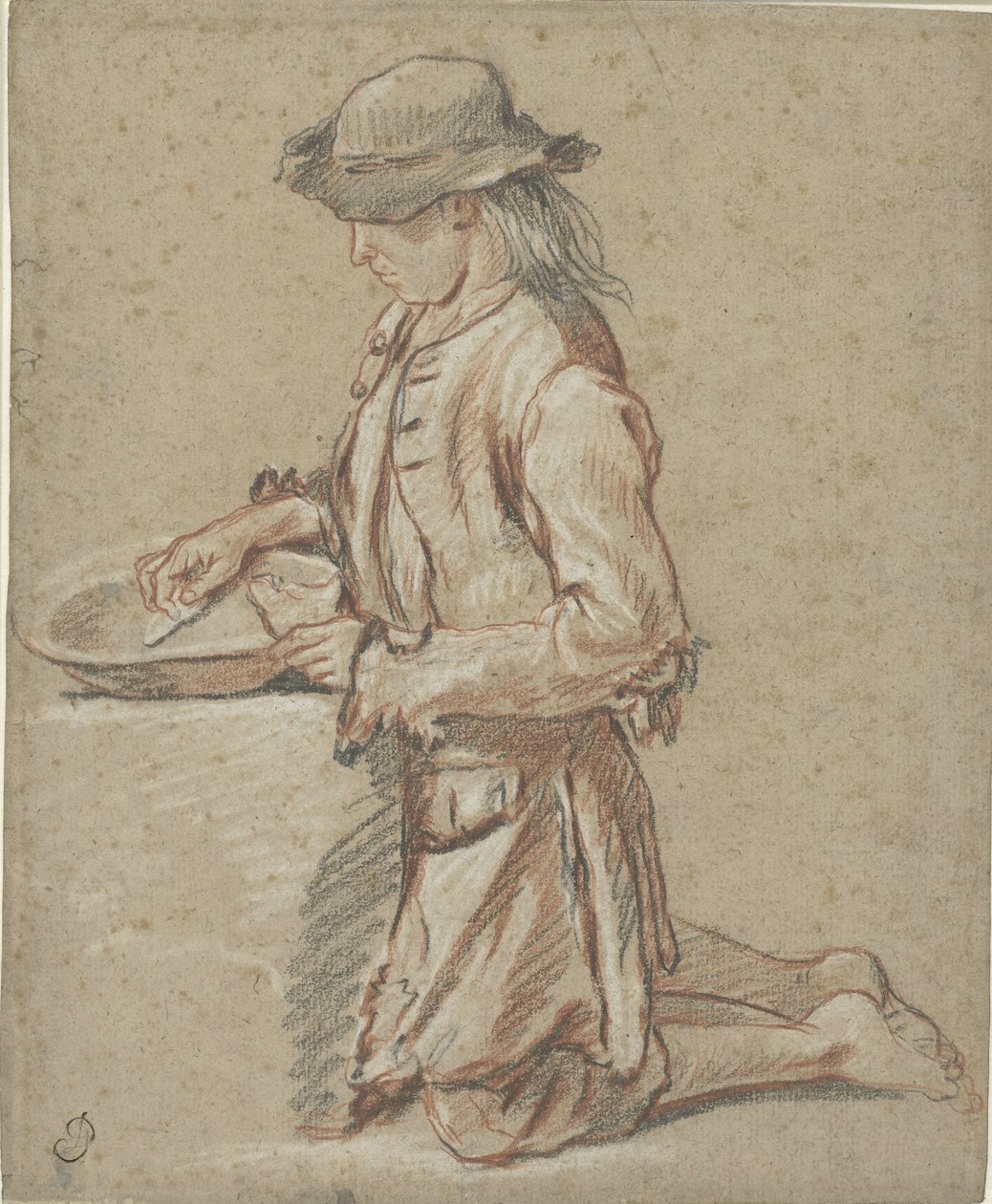 Jongen met vilthoed bij een bak door Jean Antoine Watteau (rejected attribution)