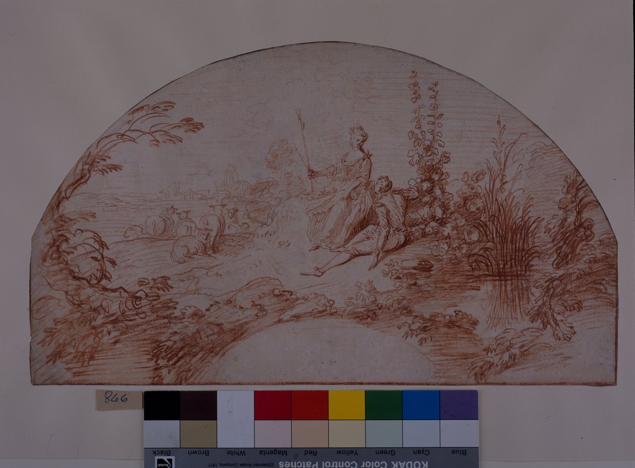 Een herderin zittend met haar minnaar door Jean Antoine Watteau