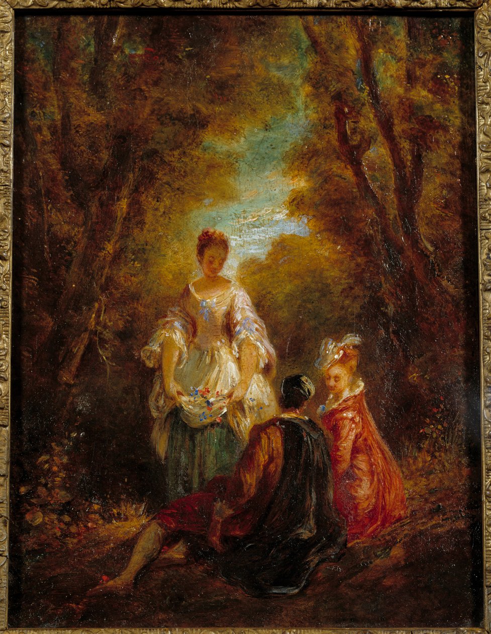 Personages in een park door Jean Antoine Watteau
