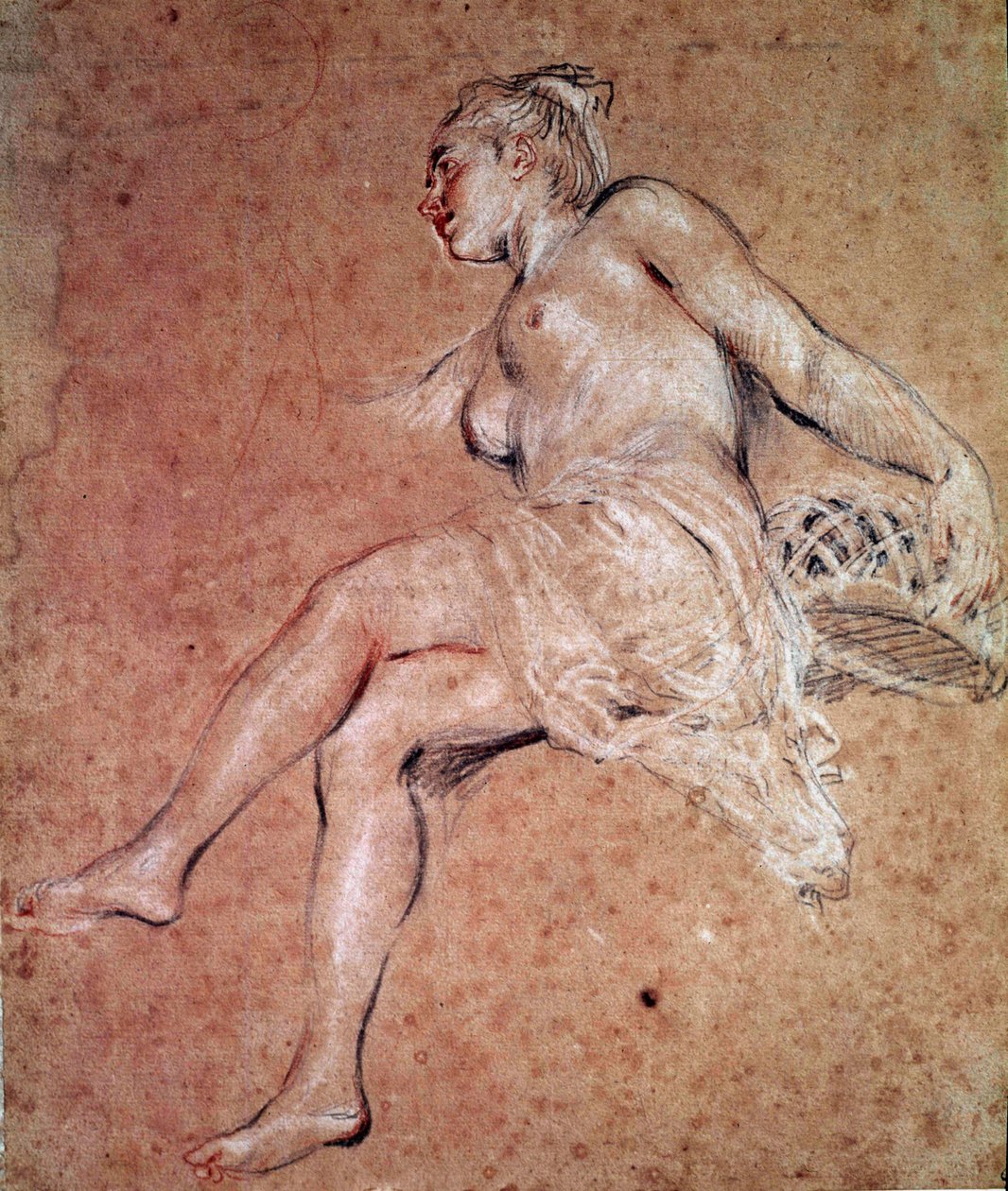 Flora Allegorie van de zomer. Bloed en zwart potlood door Jean Antoine Watteau door Jean Antoine Watteau