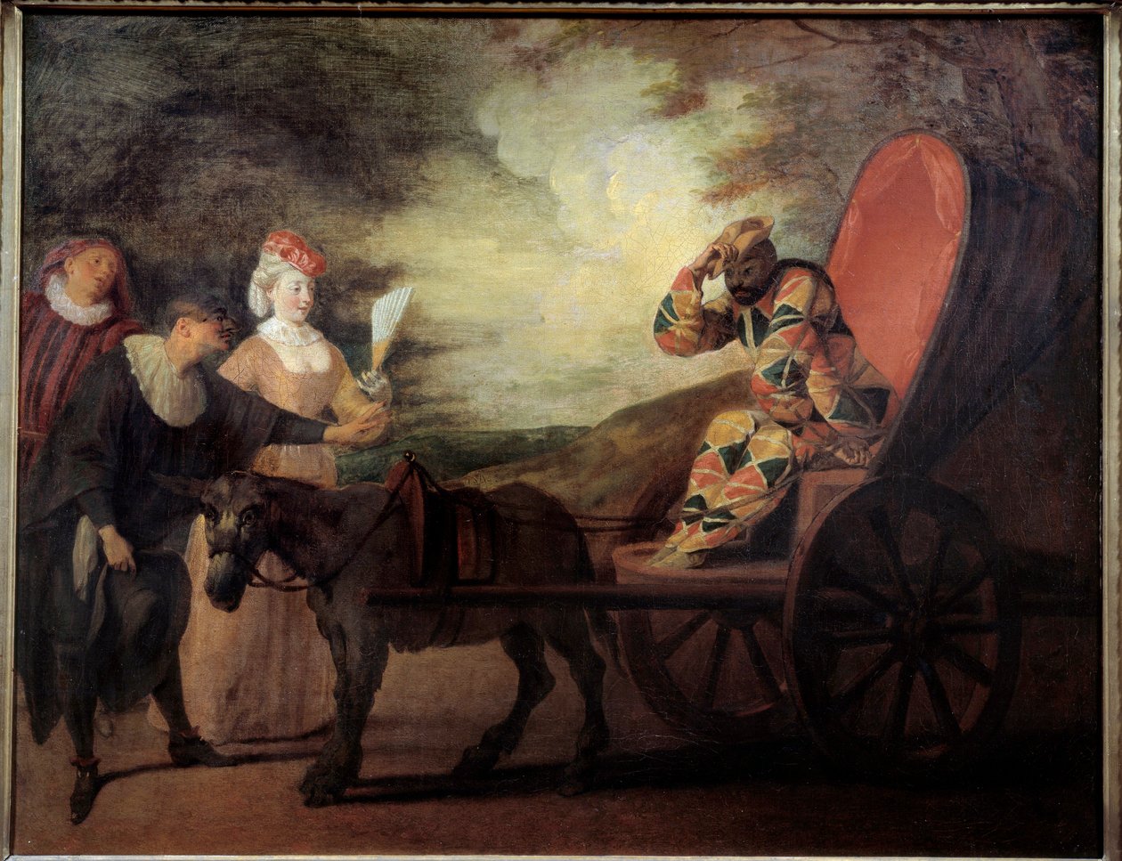 Harlekijn (Arlecchino) keizer van de maan. Schilderij door Jean Antoine Watteau (1684-1721) door Jean Antoine Watteau