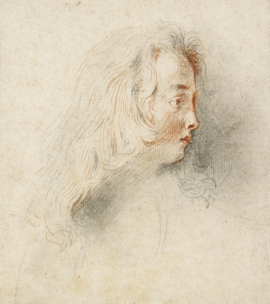 Hoofd van een Jongen in Profiel door Jean Antoine Watteau