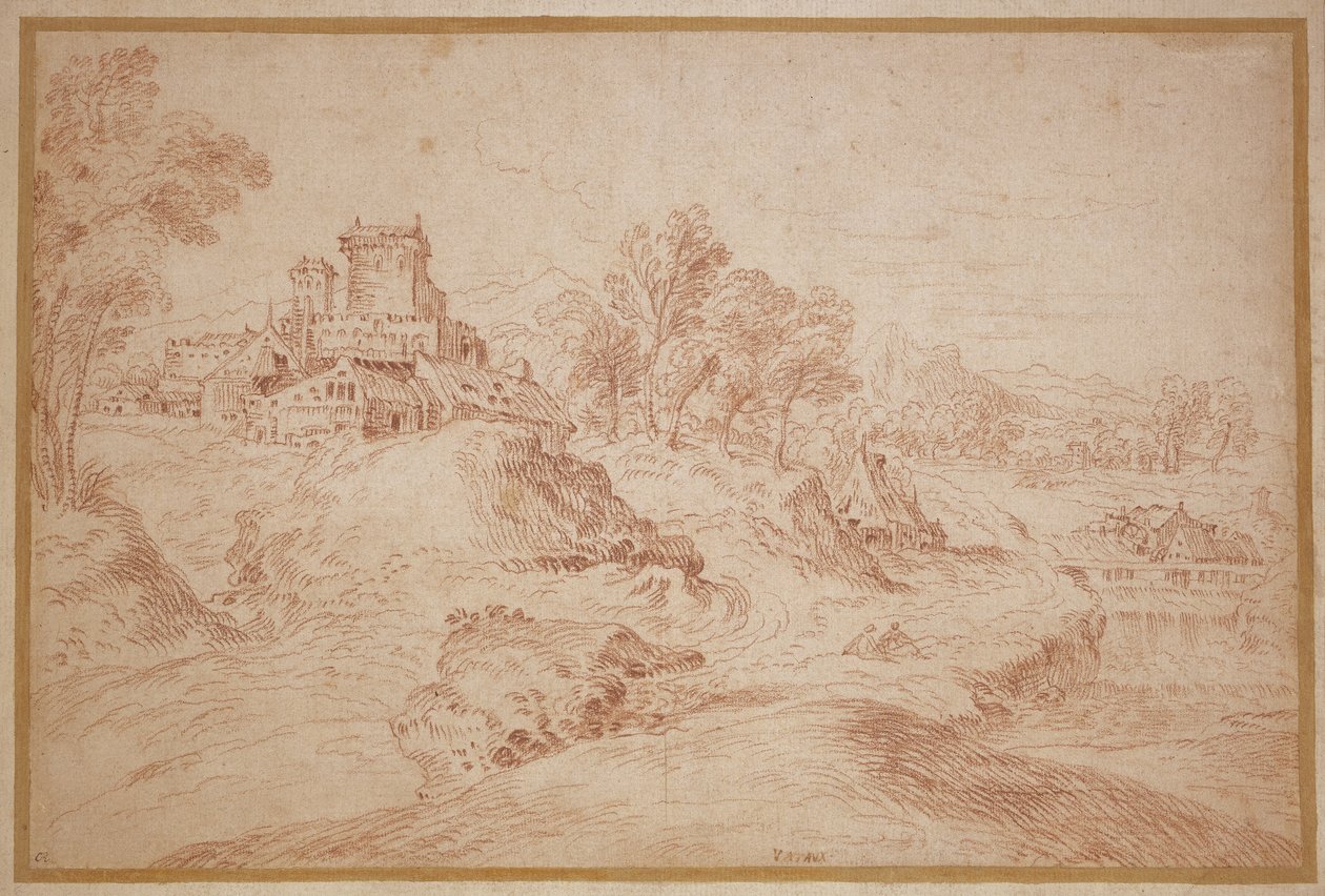 Landschap met een kasteel, 1716-18 door Jean Antoine Watteau