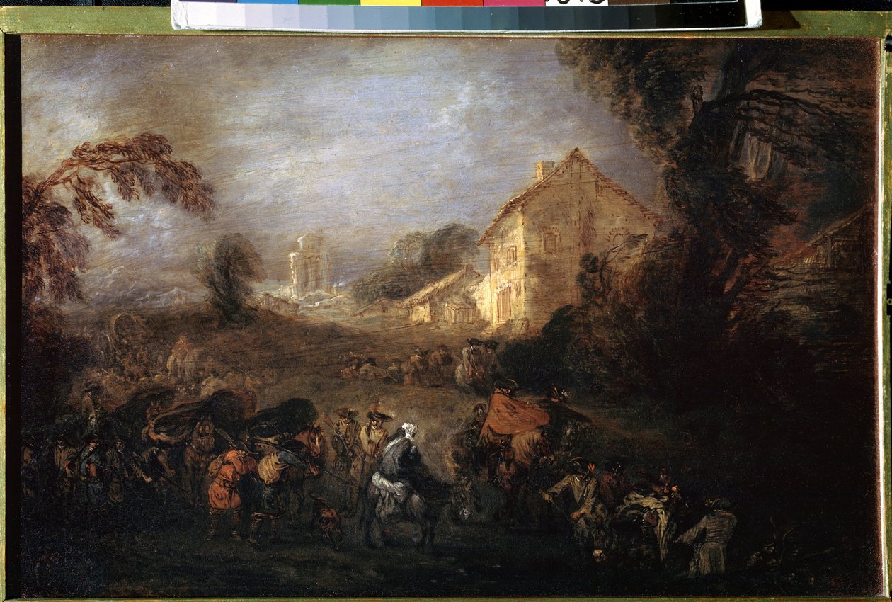 De last van de oorlog door Jean Antoine Watteau