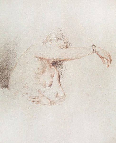 Naakte Vrouw met Opgeheven Arm door Jean Antoine Watteau