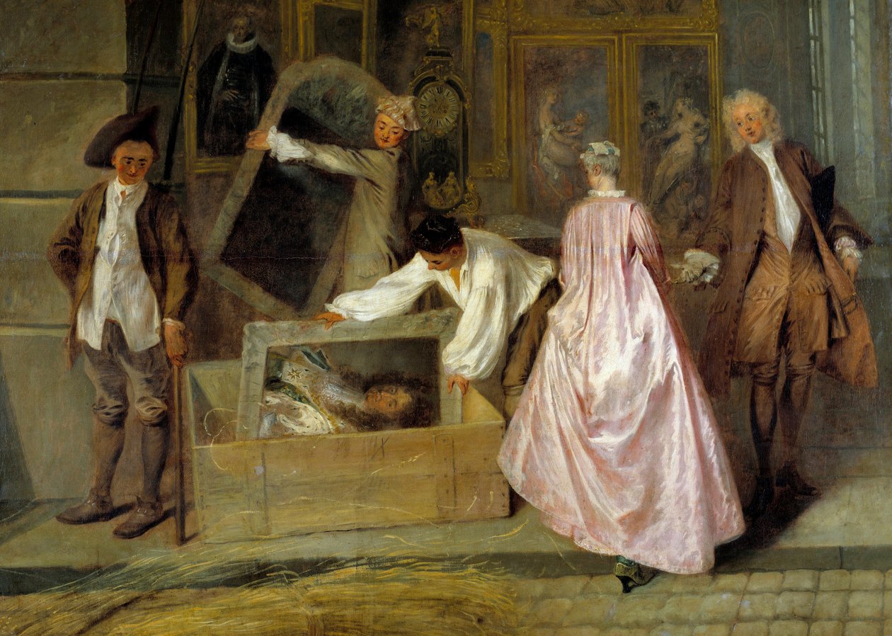Pakketvoorbereiding (detail) door Jean Antoine Watteau
