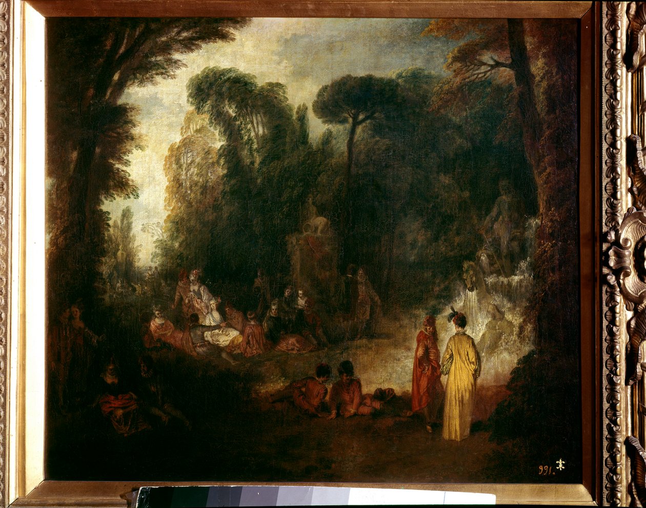 Feest in een park door Jean Antoine Watteau