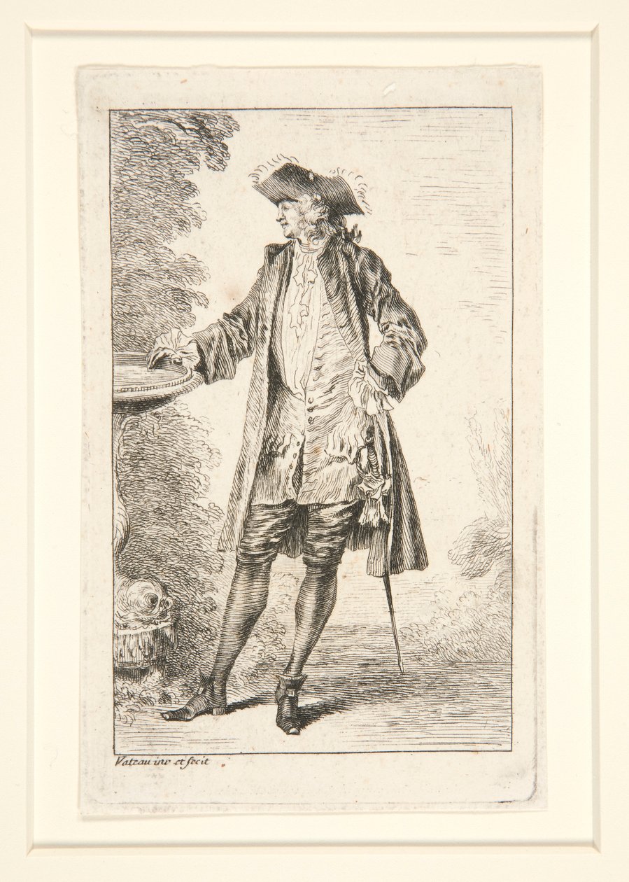 Plaat uit de serie Figures de mode (Modefiguren) door Jean Antoine Watteau