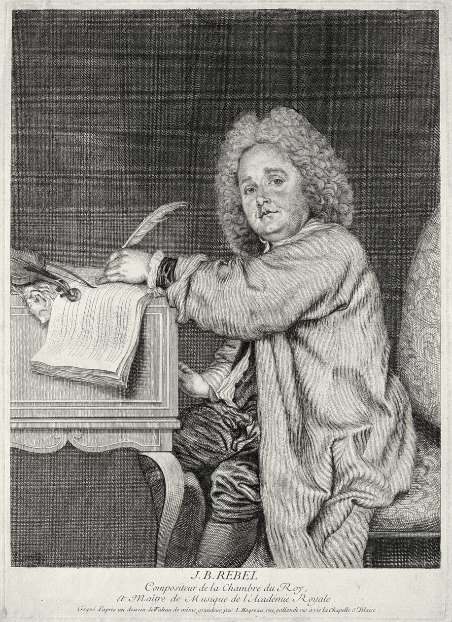 Portret van Jean-Ferry Rebel (1666-1747) gegraveerd door Moyreau door Jean Antoine Watteau