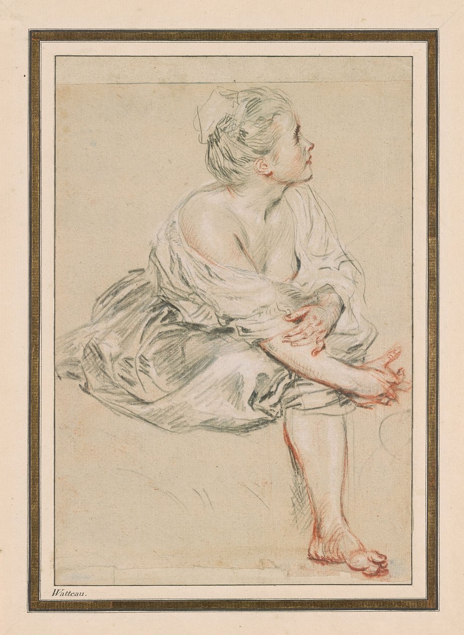 Zittende jonge vrouw, c. 1716 door Jean-Antoine Watteau