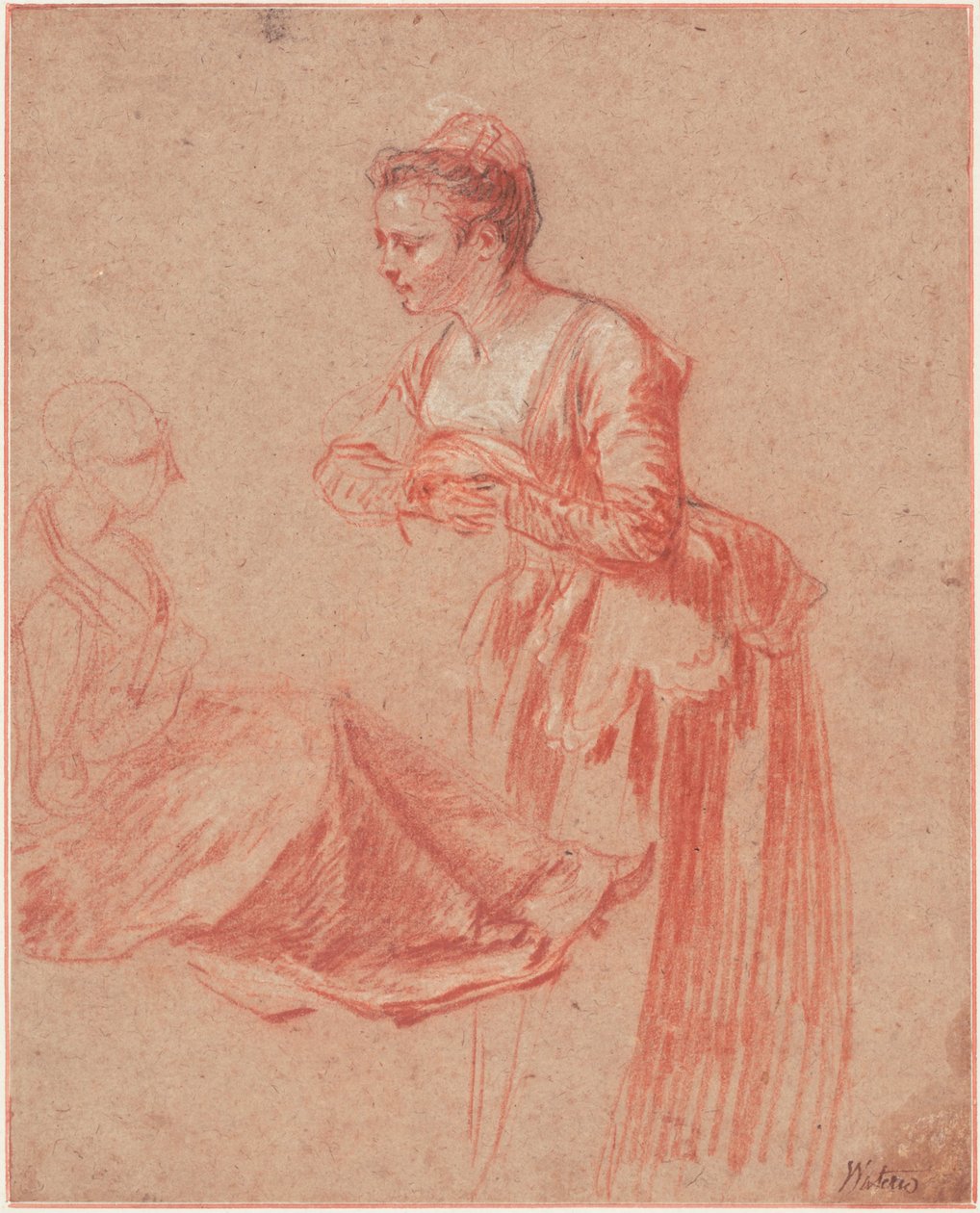 Twee Figurenstudies van een Jonge Vrouw door Jean Antoine Watteau