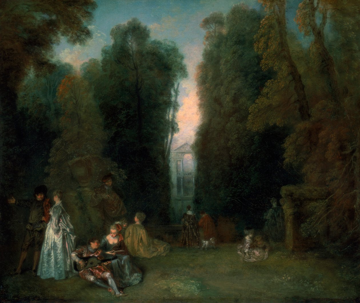 Uitzicht door de bomen in het park van Pierre Crozat, 1715 door Jean Antoine Watteau