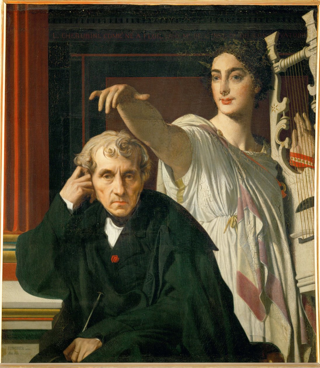 Componist Luigi Cherubini en Muze ... door Jean Auguste Dominique Ingres
