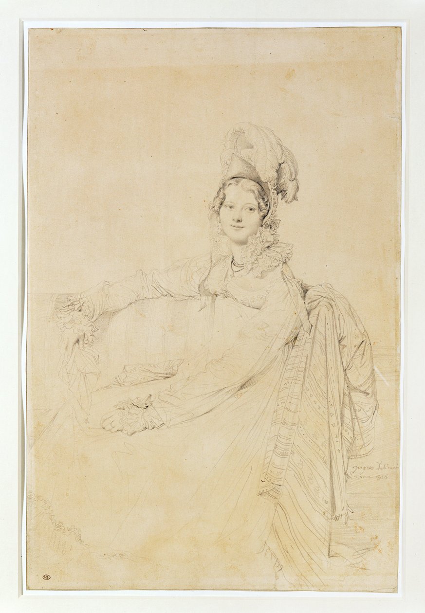 Mme. Destouches, geboren Armande Edmee Charton, op het moment van het portret pas getrouwd met de architect Destouches ... door Jean Auguste Dominique Ingres