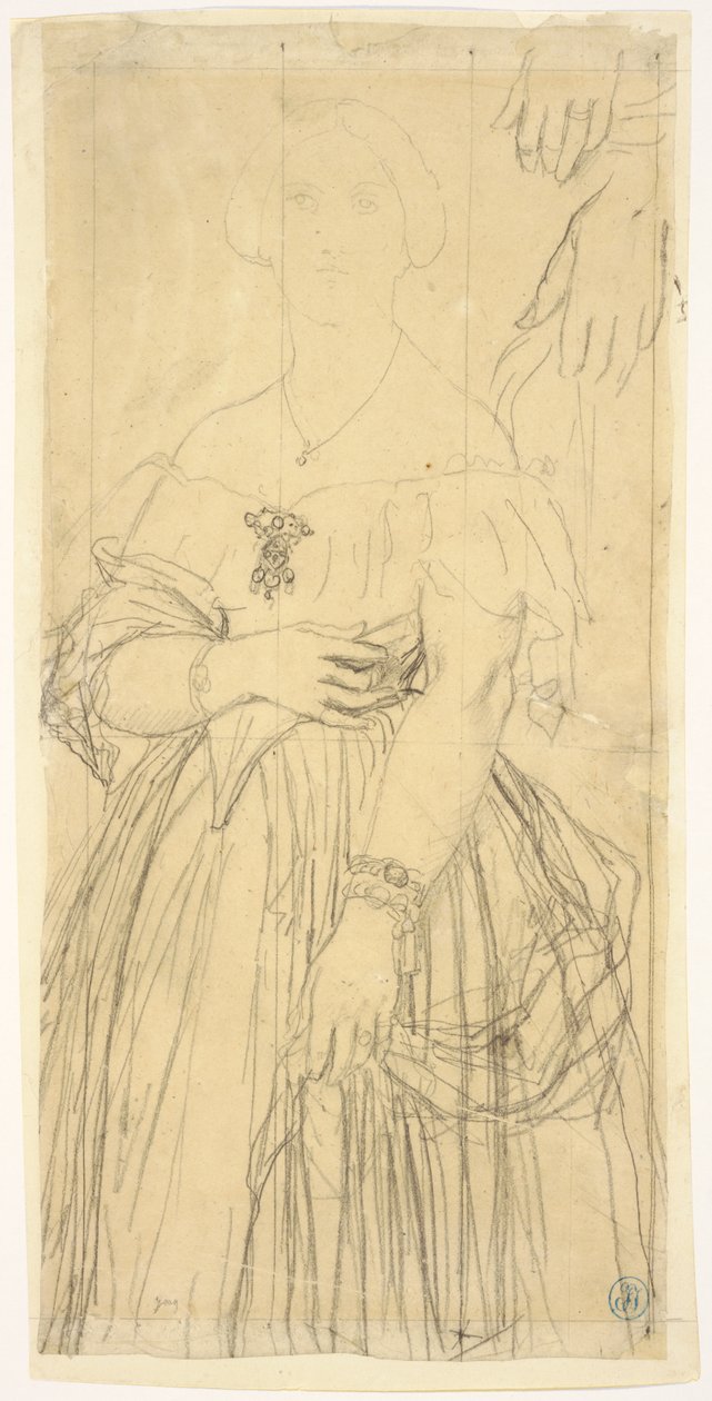 Studie voor de jurk en de handen van Madame Moitessier door Jean Auguste Dominique Ingres