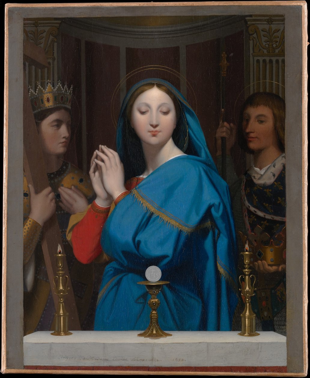 De maagd die de hostie aanbidt door Jean Auguste Dominique Ingres