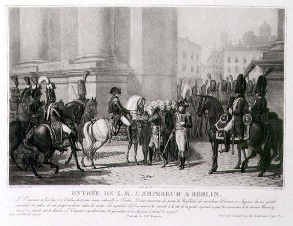 De intocht van Napoleon in Berlijn in oktober 1806, gegraveerd door Louis Jean Allais door Jean Baptiste (after) Debret