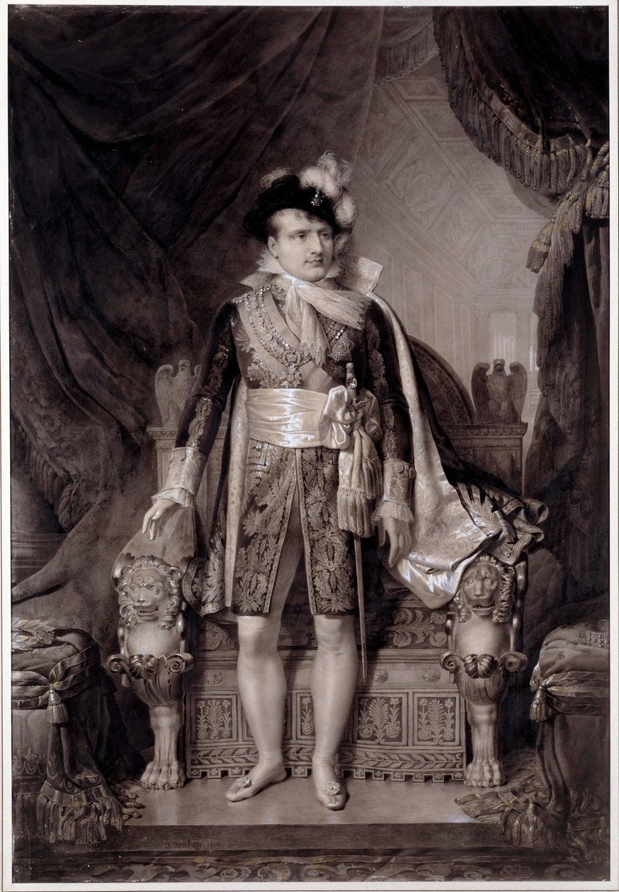 Portret van Napoleon I (1769-1821) in een trouwpak met Marie Louise van Oostenrijk (1791-1847) op 2/04/1810. Gravure naar een schilderij van Jean Baptiste Isabey (1767-1855) 1810. Napoleontisch Museum, Ile d