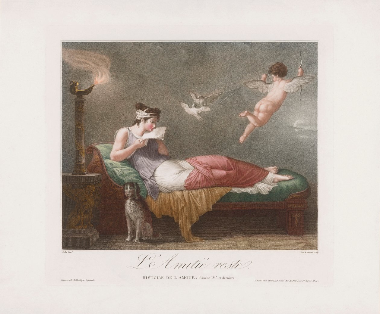 Cupido bezorgt een liefdesbrief door Jean Baptiste (after) Mallet