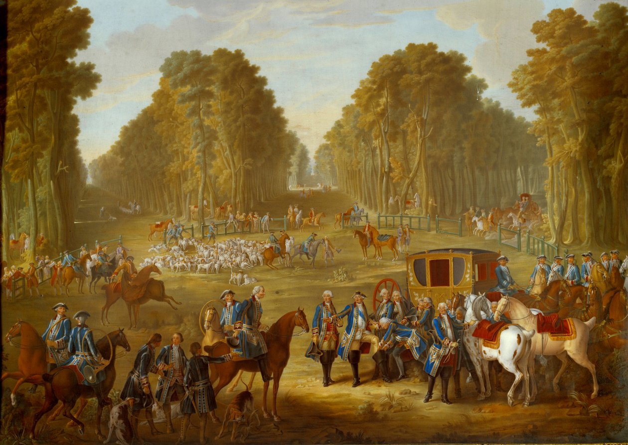 Plaquette met de jachten van Lodewijk XVI door Jean Baptiste (after) Oudry