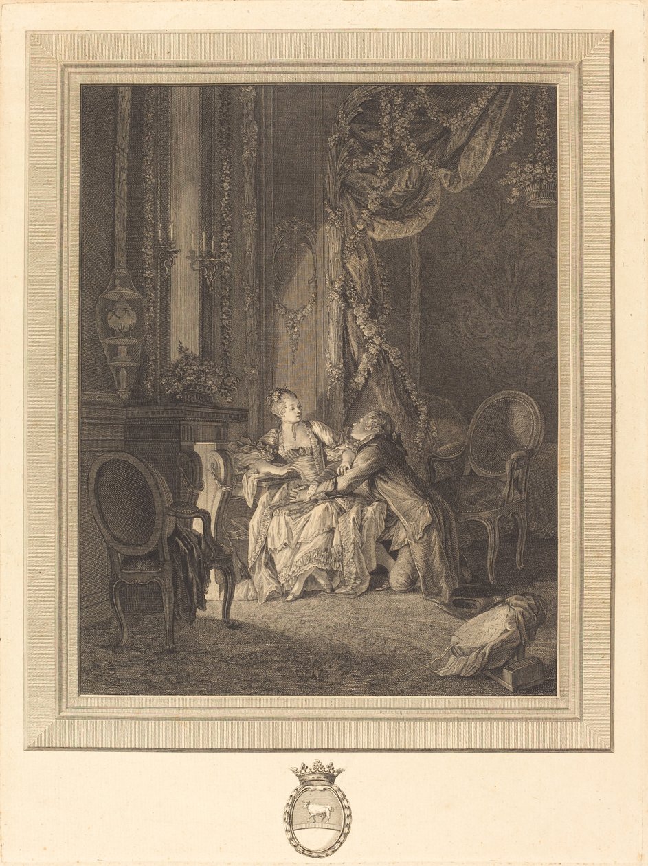 Het gevaar van tête-à-tête door Jean Baptiste Blaise Simonet after Pierre Antoine Baudouin