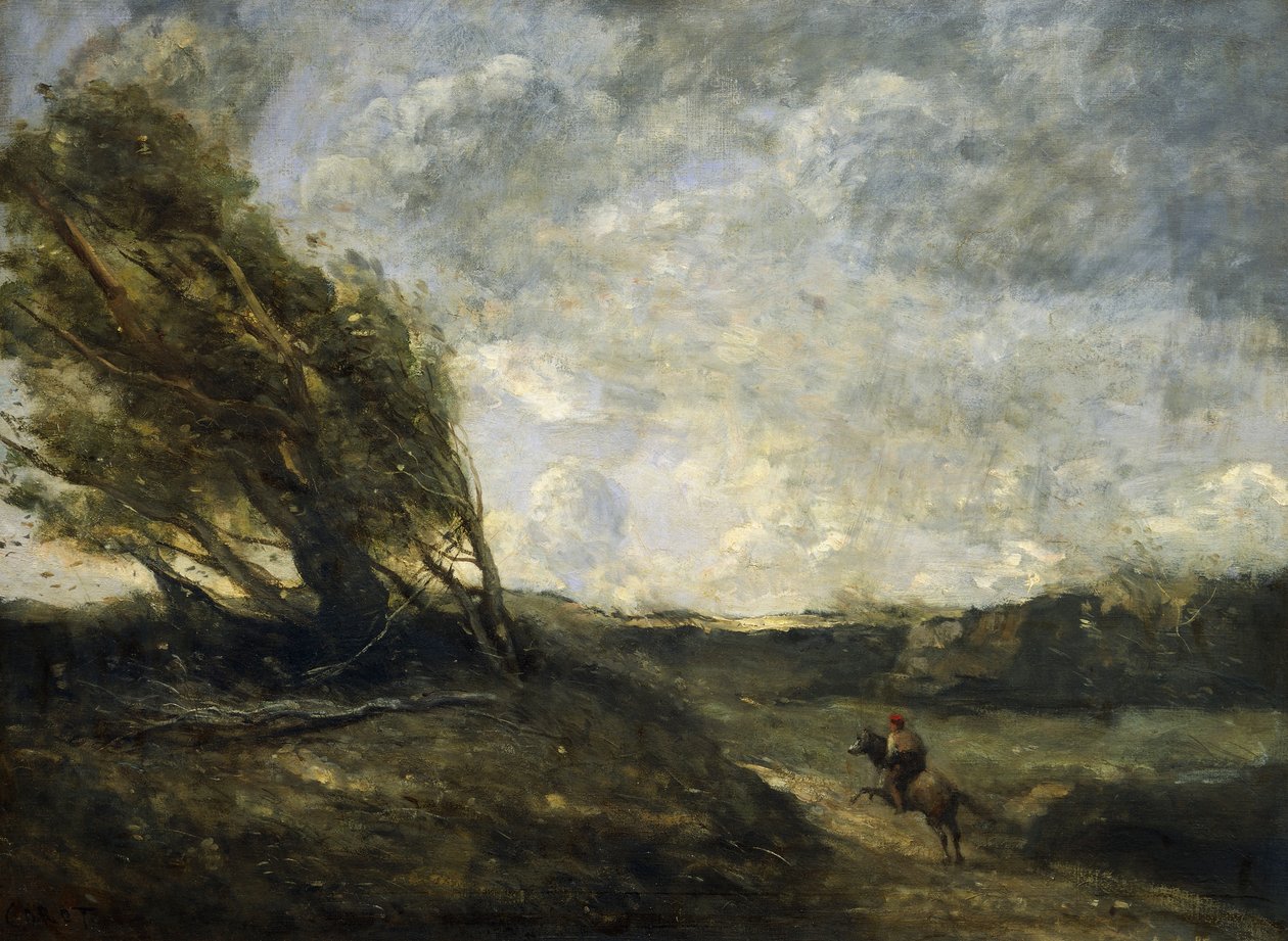 Een windvlaag door Jean Baptiste Camille Corot