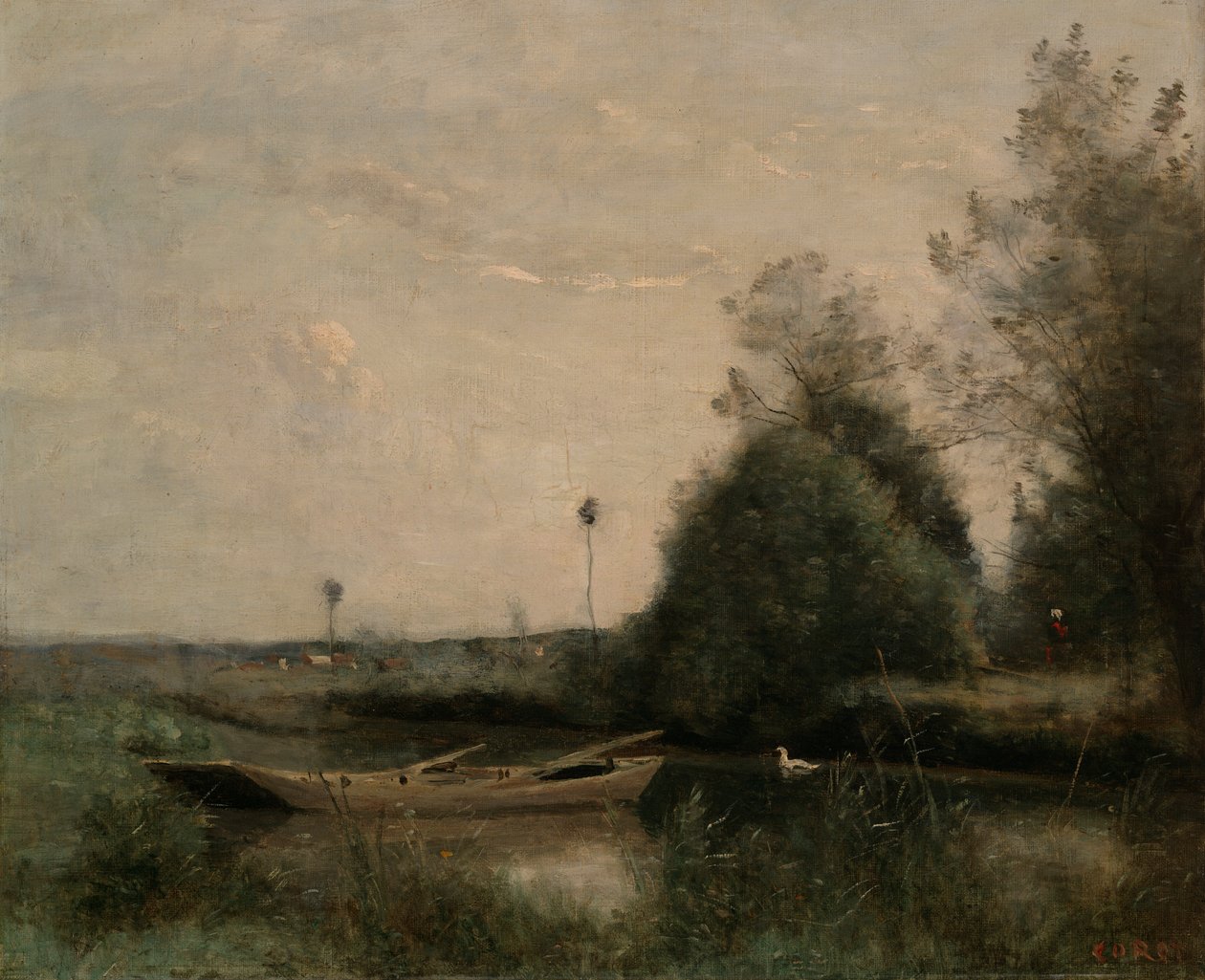 Een vijver in Mortain door Jean Baptiste Camille Corot